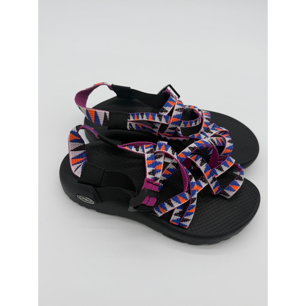 Chaco Z/1 Ecotread Sandals Women Size 7 Black‎ Purple Orange Geometric Strappy